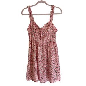 CIDER Women's Medium Ruffled Mini Pink Floral Dress Fall Layer Feminine‎